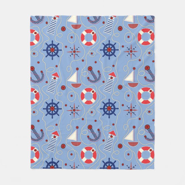Patchwork-Nautik Fleecedecke (Vorderseite)