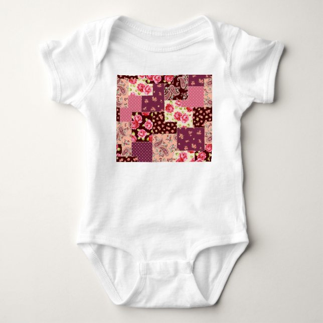 Patchwork Niedlich Nahtloses Muster Baby Strampler (Vorderseite)