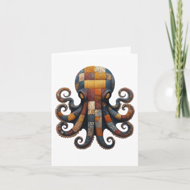 Patchwork Octopus Greetings Card Dankeskarte (Vorderseite)