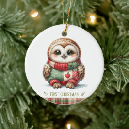 Patchwork Owl First Christmas Keepsake Photo Keramik Ornament