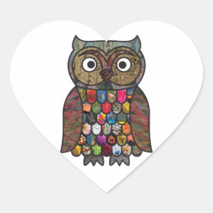 Patchwork Owl Herz-Aufkleber
