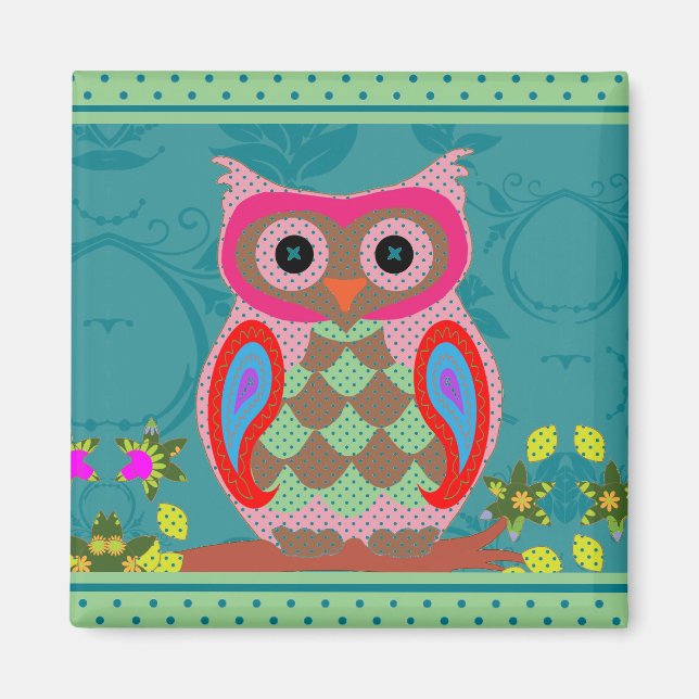 Patchwork Owl Magnet (Vorne)