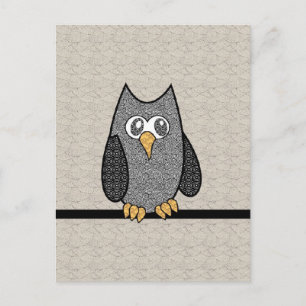 Patchwork Owl, Schwarz und Weiß mit Tan Hintergrun Postkarte