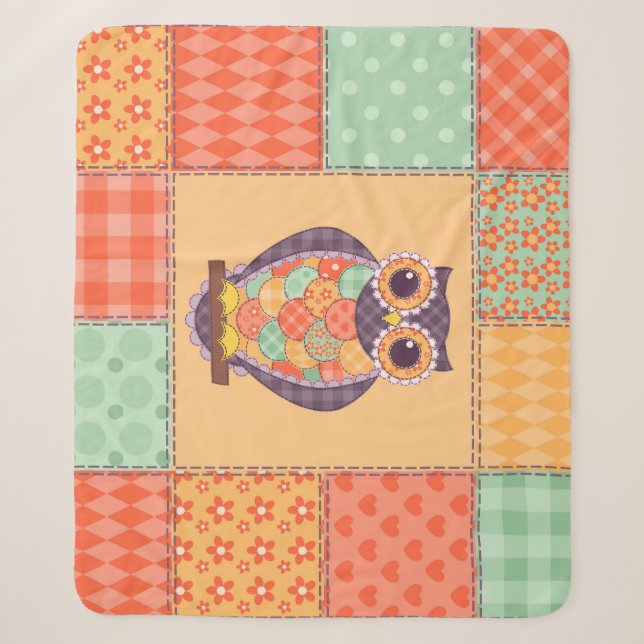 Patchwork Owl Vintages Nahtloses Muster Sherpadecke (Vorderseite)