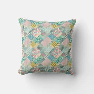 Patchwork Pattern Blume Kariert Rectangle Pink Kissen