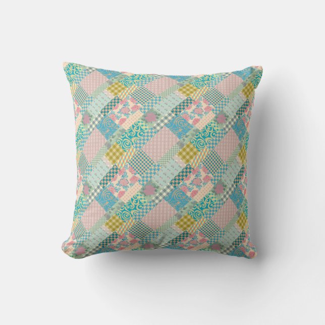 Patchwork Pattern Blume Kariert Rectangle Pink Kissen (Vorderseite)
