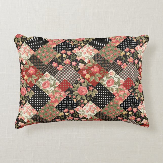 Patchwork Pattern Blume Polka Dot Geometric Plai Dekokissen (Vorderseite)
