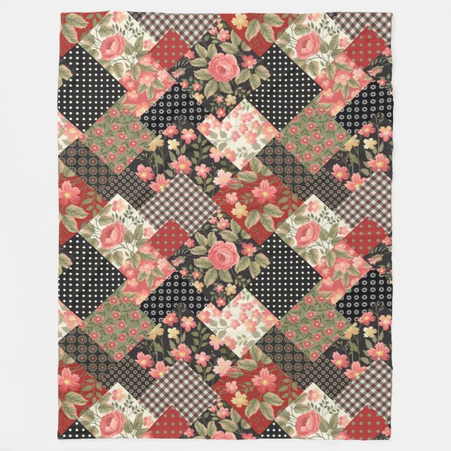 Patchwork Pattern Blume Polka Dot Geometric Plai Fleecedecke (Vorderseite)
