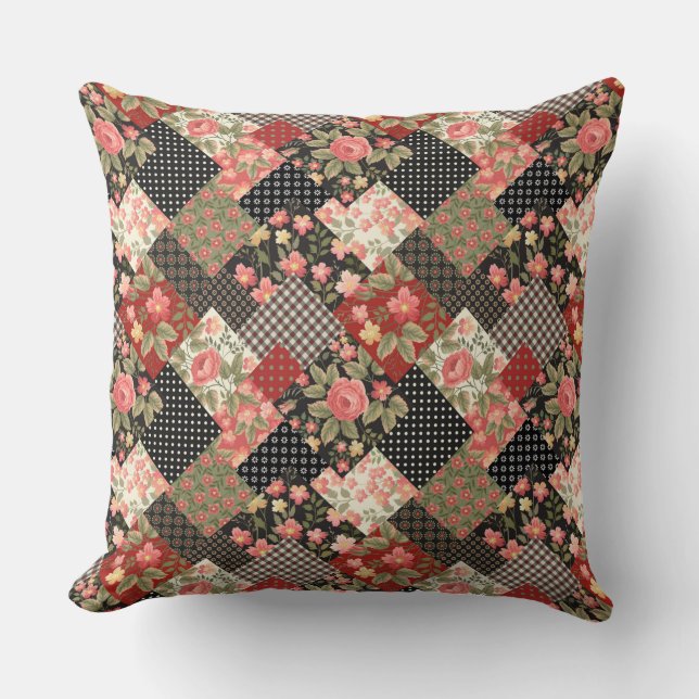 Patchwork Pattern Blume Polka Dot Geometric Plai Kissen (Vorderseite)