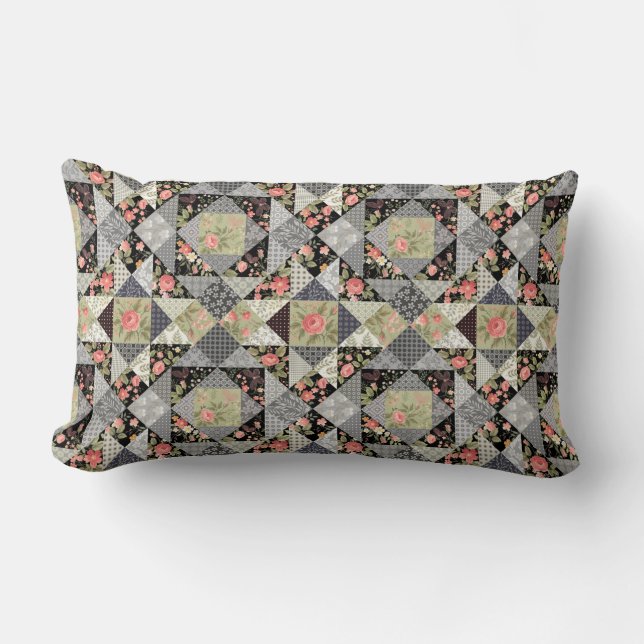 Patchwork Pattern Butterfets Blume Foliage Rose Lendenkissen (Vorderseite)