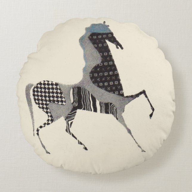 Patchwork-Pferdedruck Rundes Kissen (Vorderseite)