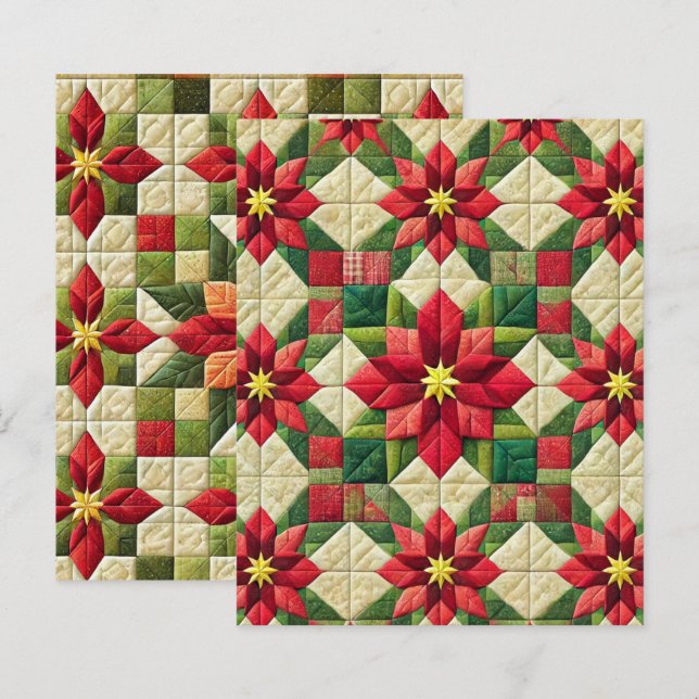 Patchwork Poinsettia Stars Scrapbook Paper (Vorne/Hinten)