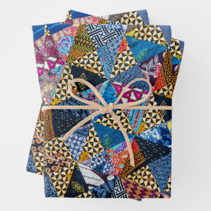 Patchwork-Quadrate Buntes Collage-Muster   Geschenkpapier Set