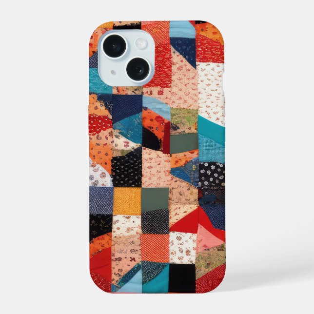Patchwork Quilt Abstraktes Muster iPhone 15 Hülle (Rückseite)