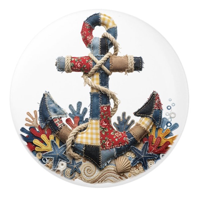 Patchwork Quilt Anchor Keramikknauf (Vorderseite)