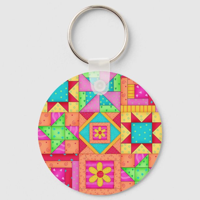 Patchwork Quilt Art Schlüsselkette Schlüsselanhänger (Vorderseite)