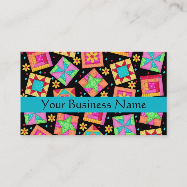 Patchwork Quilt Block Art Black Visitenkarte (Vorderseite)