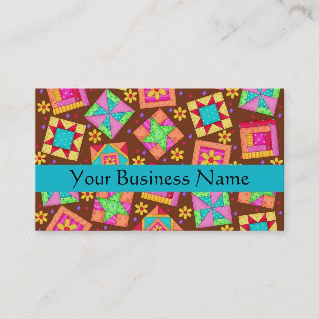 Patchwork Quilt Block Art Brown Visitenkarte (Vorderseite)