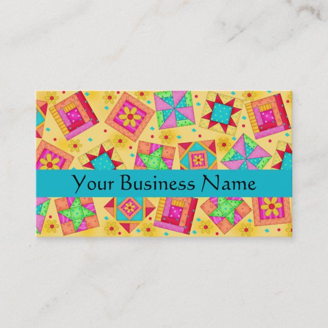 Patchwork Quilt Block Art Yellow Visitenkarte (Vorderseite)