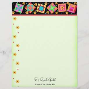 Patchwork Quilt Blocks Black Green Letterhead Briefkopf