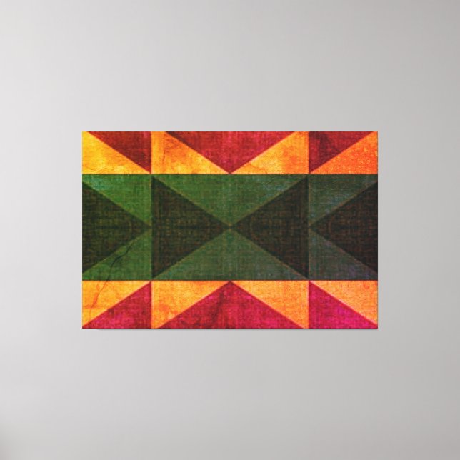 "PATCHWORK QUILT - BOLD GREEN GOLD ROSE SQUARES" LEINWANDDRUCK (Vorderseite)