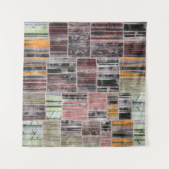 Patchwork-Quilt-Collage nahtloser Druck. Wandteppich (Vorderseite)