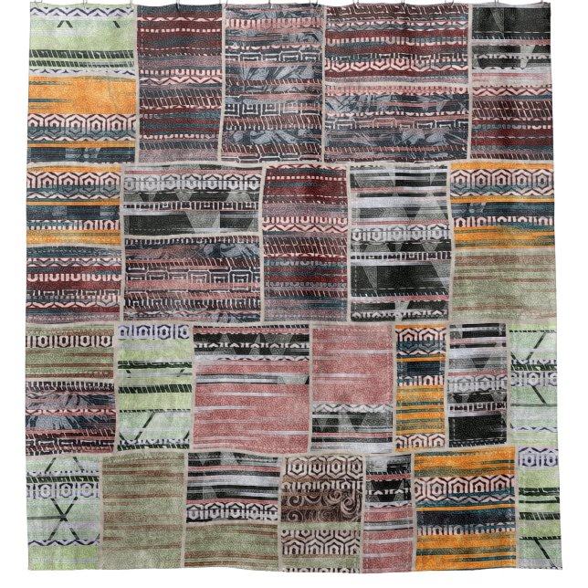 Patchwork Quilt Collage Nahtloses Drucken. Duschvorhang (Vorderseite)