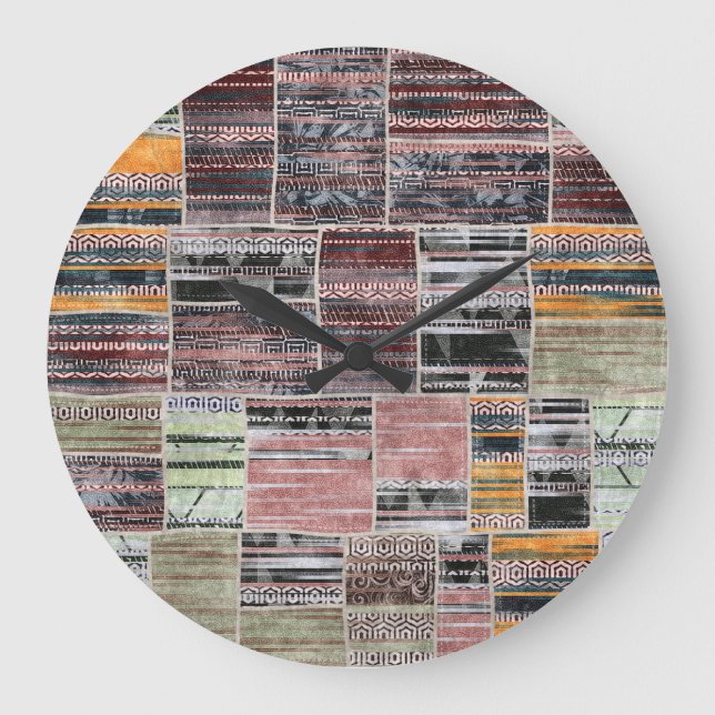 Patchwork Quilt Collage Nahtloses Drucken. Große Wanduhr (Vorderseite)