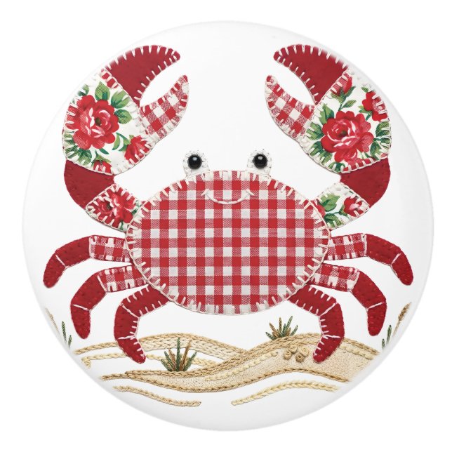 Patchwork Quilt Crab Keramikknauf (Vorderseite)