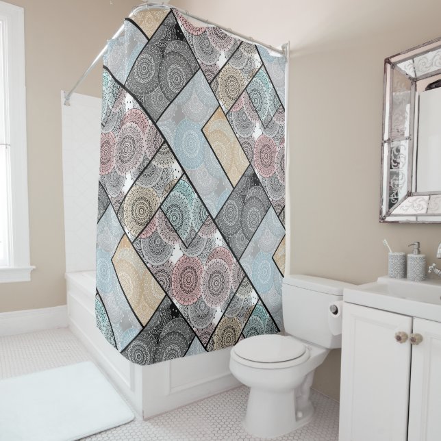 Patchwork quilt Keramik Fliesen Kreise Mandala Pas Duschvorhang (Beispiel)