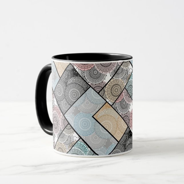Patchwork quilt Keramik Fliesen Kreise Mandala Pas Tasse (Vorderseite Links)
