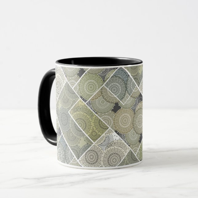 Patchwork-Quilt-Keramikfliesen-Kreismandala-Patch Tasse (Vorderseite Links)