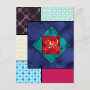 Patchwork Quilt Monogram Postkarte
