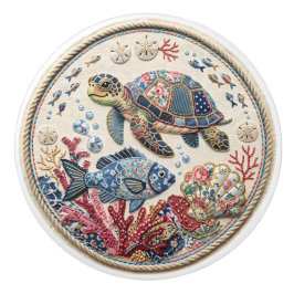Patchwork-Quilt-Schildkröte und Fisch Keramikknauf
