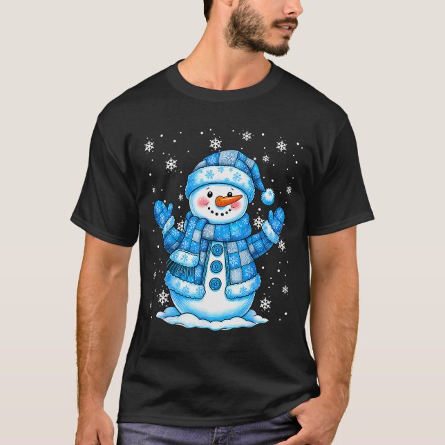 Patchwork Quilt Snowman Quilter Merry Christmas Pa T-Shirt (Vorderseite)