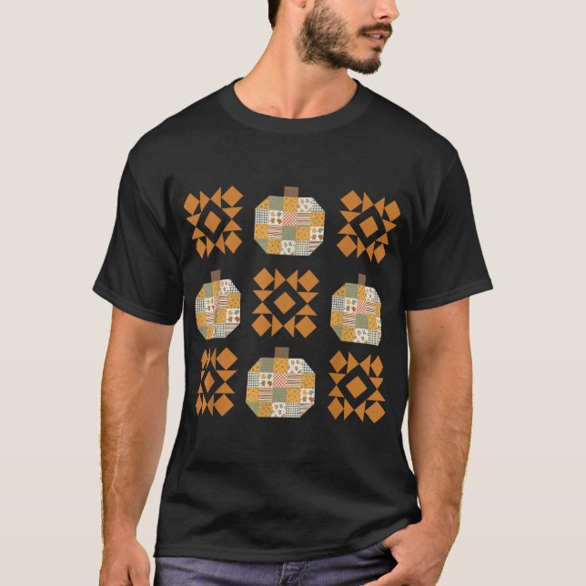 Patchwork Quilter Fall Pumpkin Quilt Block Autumn T-Shirt (Vorderseite)
