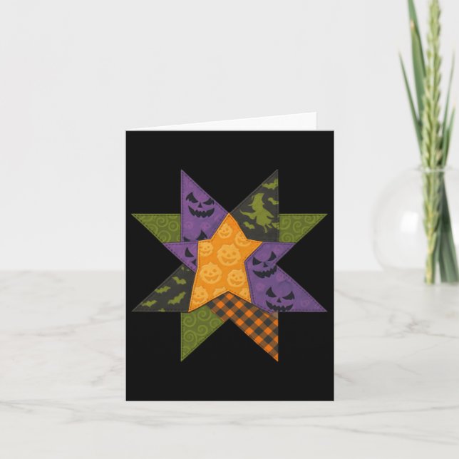 Patchwork Quilting Block Star Muster Halloween Qu Karte (Vorderseite)