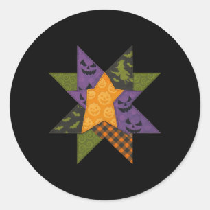 Patchwork Quilting Block Star Muster Halloween Qu Runder Aufkleber