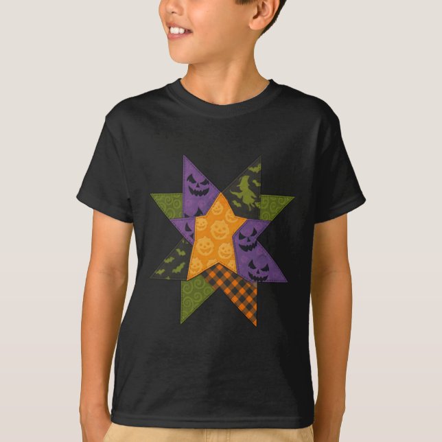 Patchwork Quilting Block Star Muster Halloween Qu T-Shirt (Vorderseite)