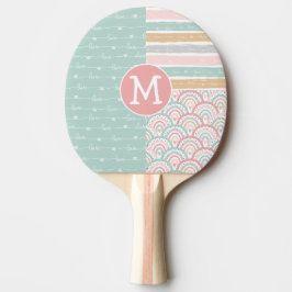 Patchwork Rainbow Hearts Monogram Ping Pong Paddle Tischtennis Schläger
