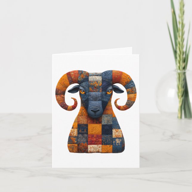 Patchwork Ram Greetings Card Dankeskarte (Vorderseite)