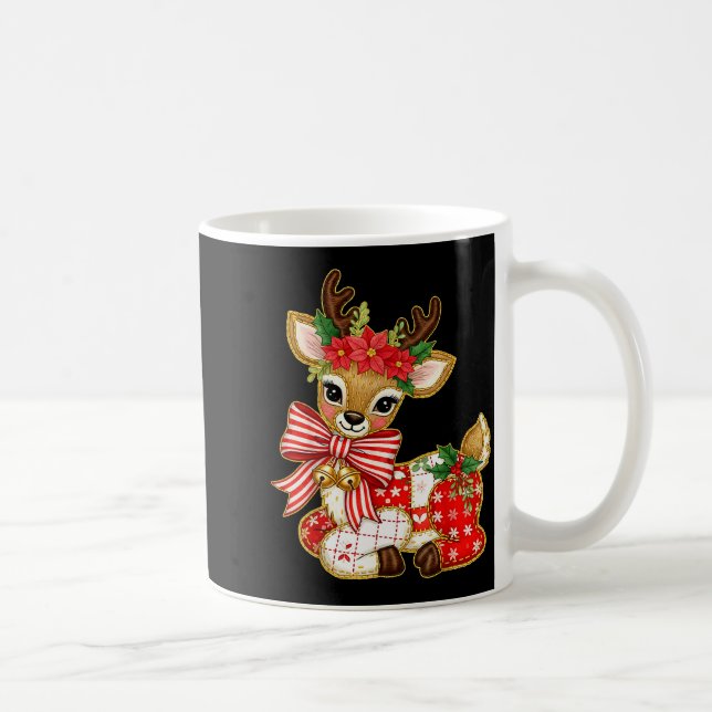 Patchwork Reindeer Preppy Girly Christmas Xmas Hol Kaffeetasse (Rechts)
