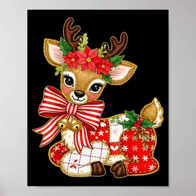 Patchwork Reindeer Preppy Girly Christmas Xmas Hol Poster (Vorne)