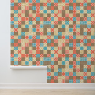 Patchwork Retro Pink Mitte Jahrhundert Tapete