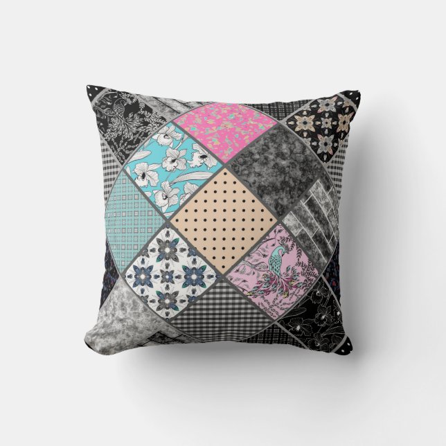Patchwork-Retro-Vintage Farbpatchwork-Quiltierung Kissen (Vorderseite)