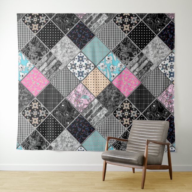 Patchwork-Retro-Vintage Farbpatchwork-Quiltierung Wandteppich (Beispiel (Horizontal))
