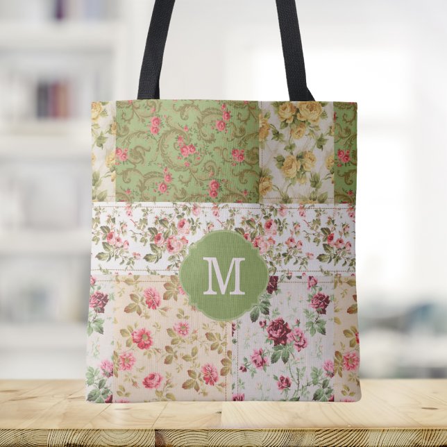 Patchwork-Rose Benutzerdefiniertes Monogramm Tasche (Von Creator hochgeladen)