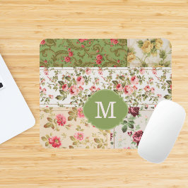 Patchwork Rose Custom Monogram Mousepad