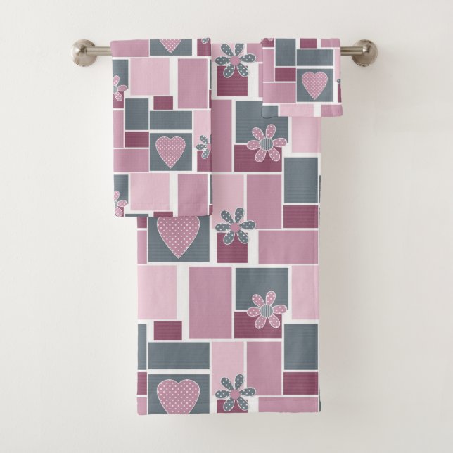 Patchwork rose gris marron de carrés  (En situation)