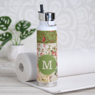 Patchwork-Rose mit individuellem Monogramm Trinkflasche